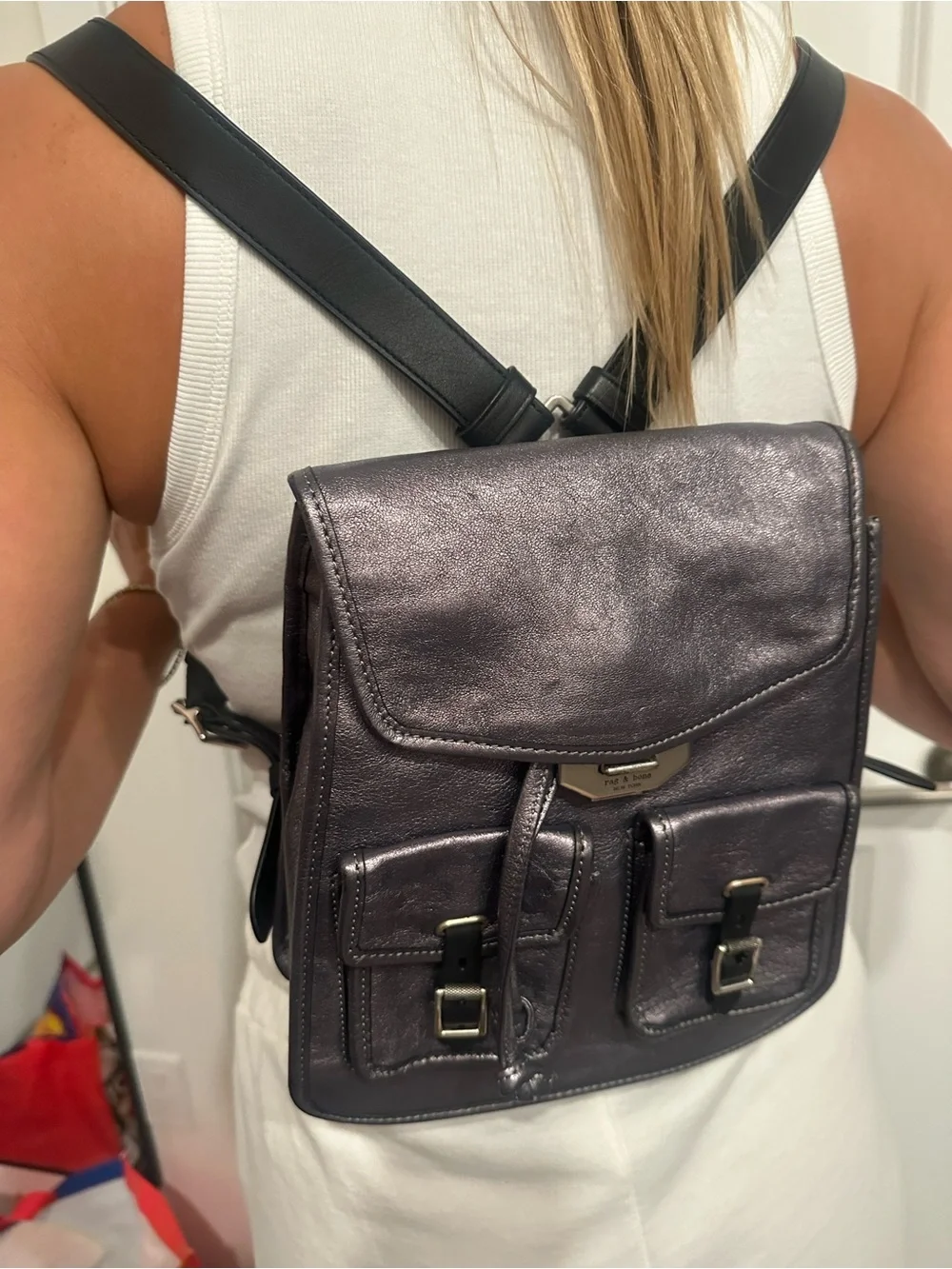 rag & bone Metallic Black Leather Backpack